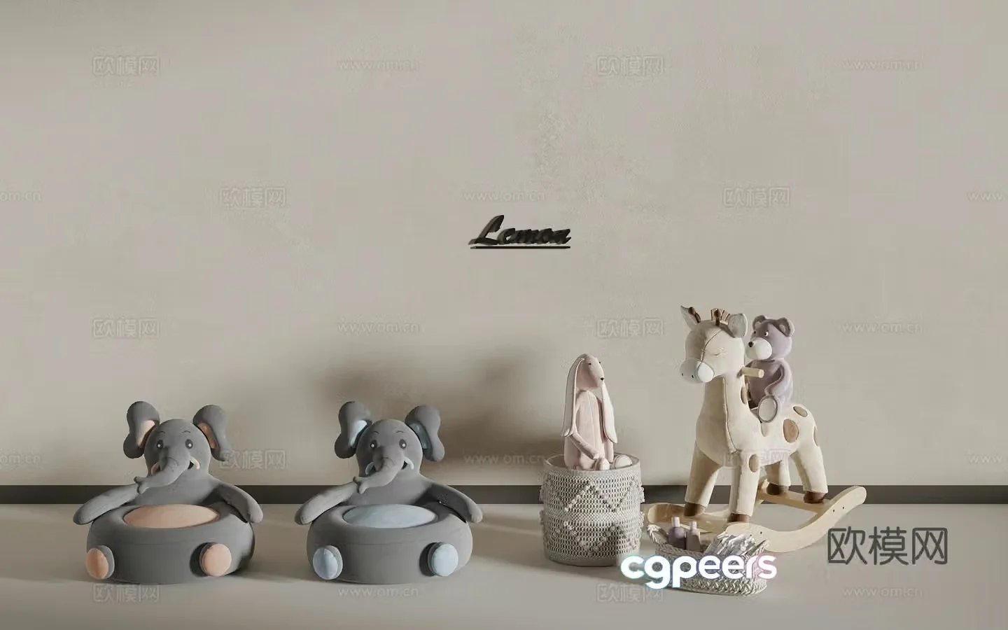 Elephant soft chair rocking horse 3d model