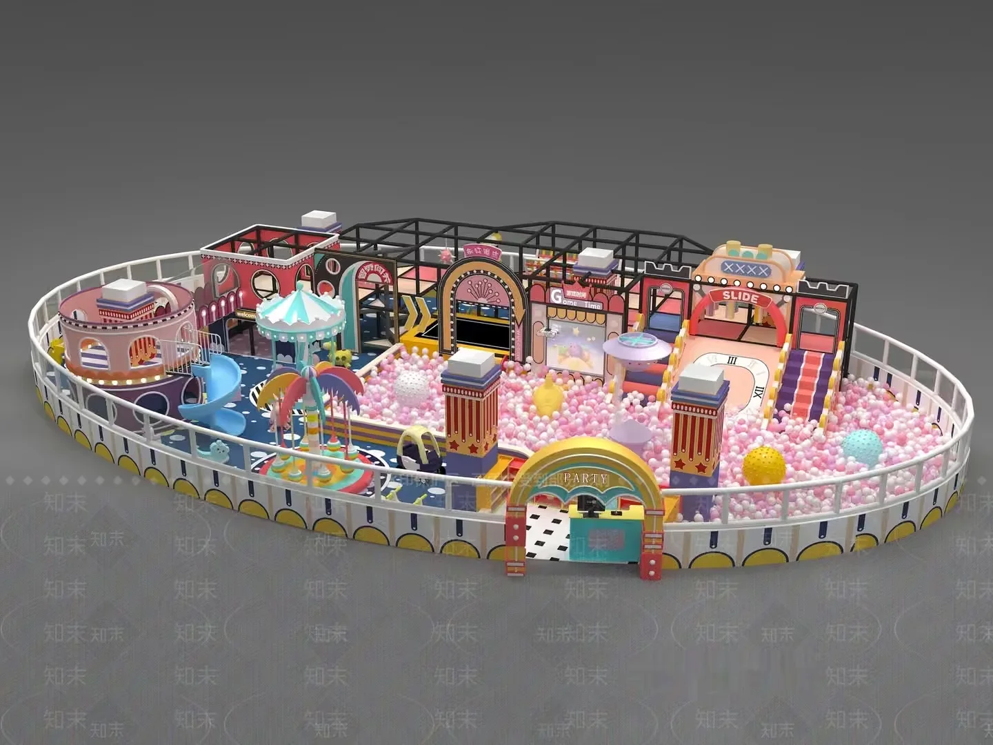 A Colorful Amusement Park 3D Model – 913 – VRAY Render