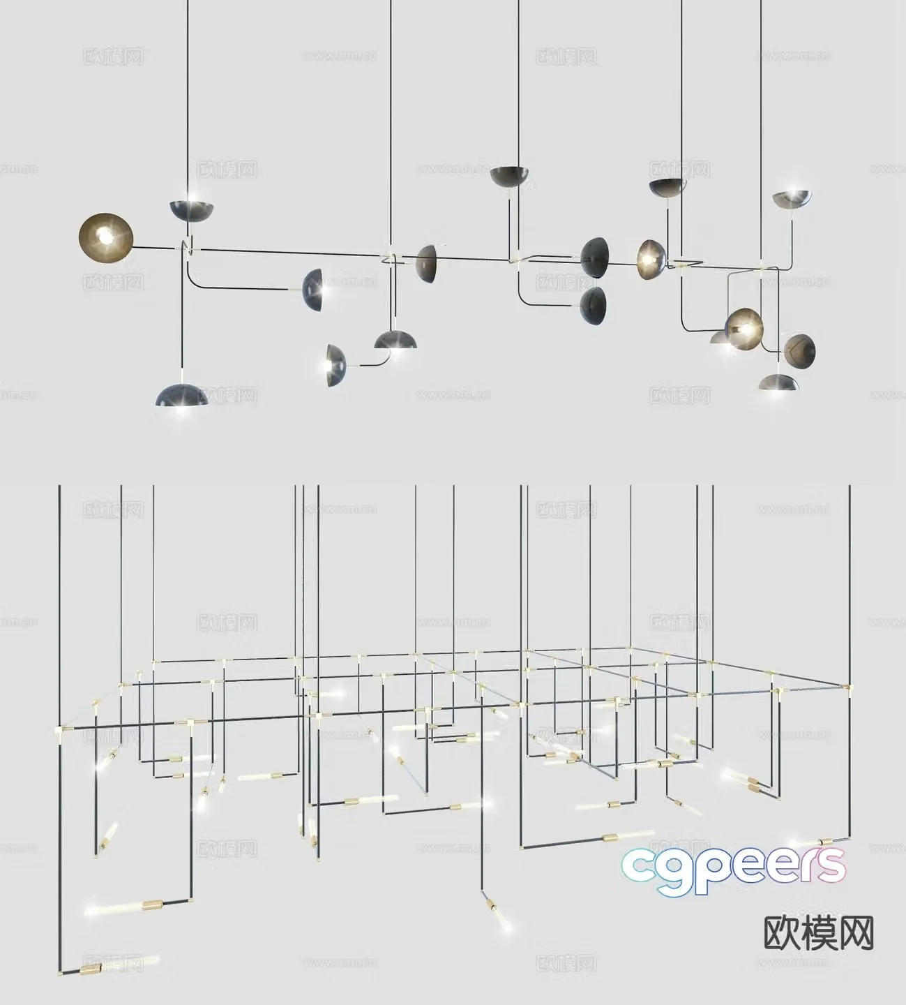 Modern metal chandelier 3d model