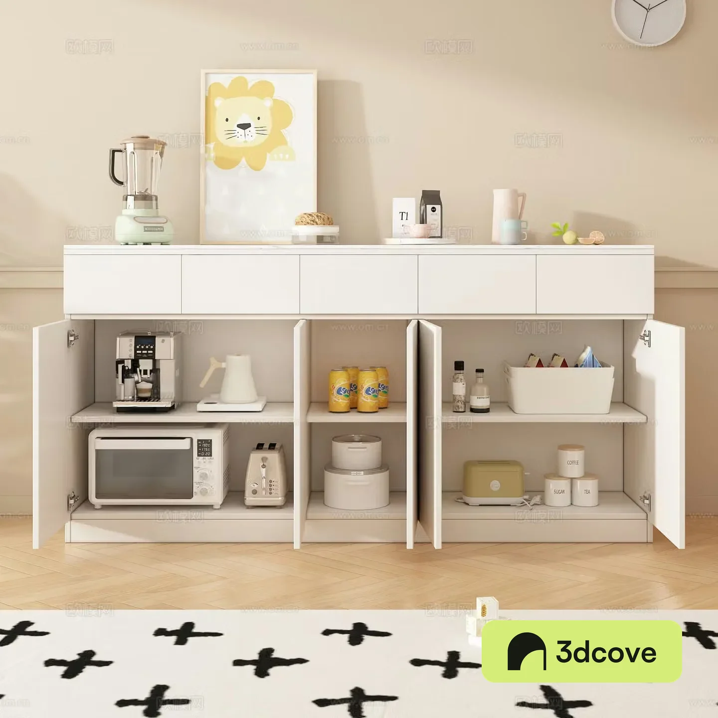 Sideboard Kitchen Supplies Decorative Painting Water Cup Fruit Microwave Drink Storage Basket