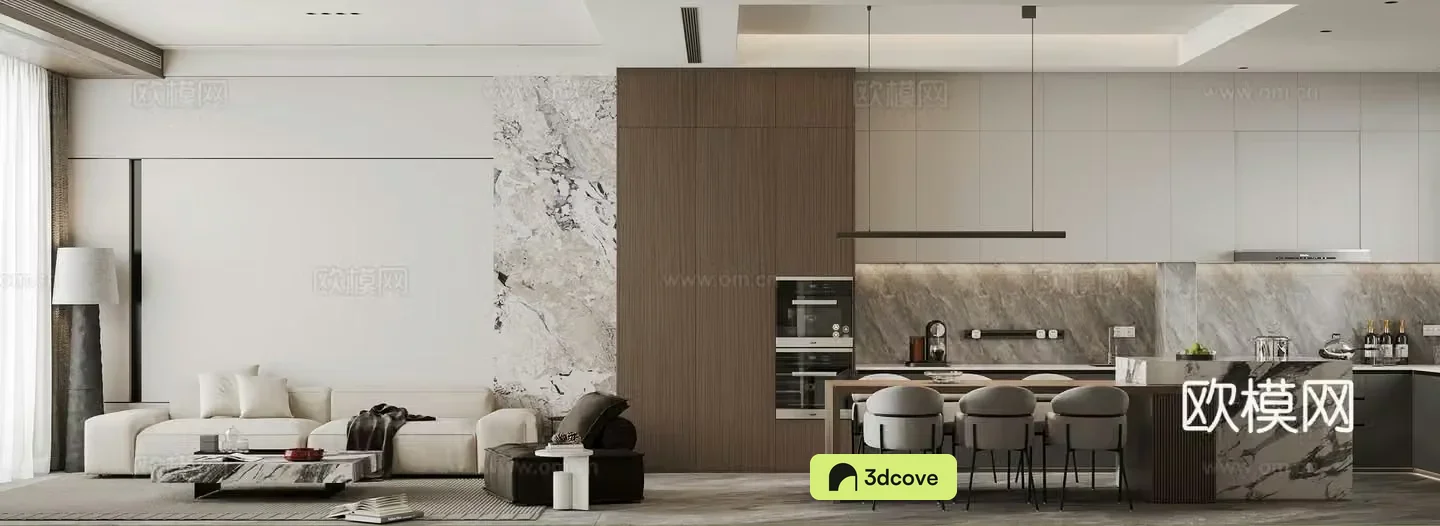 Modern villa living and dining room