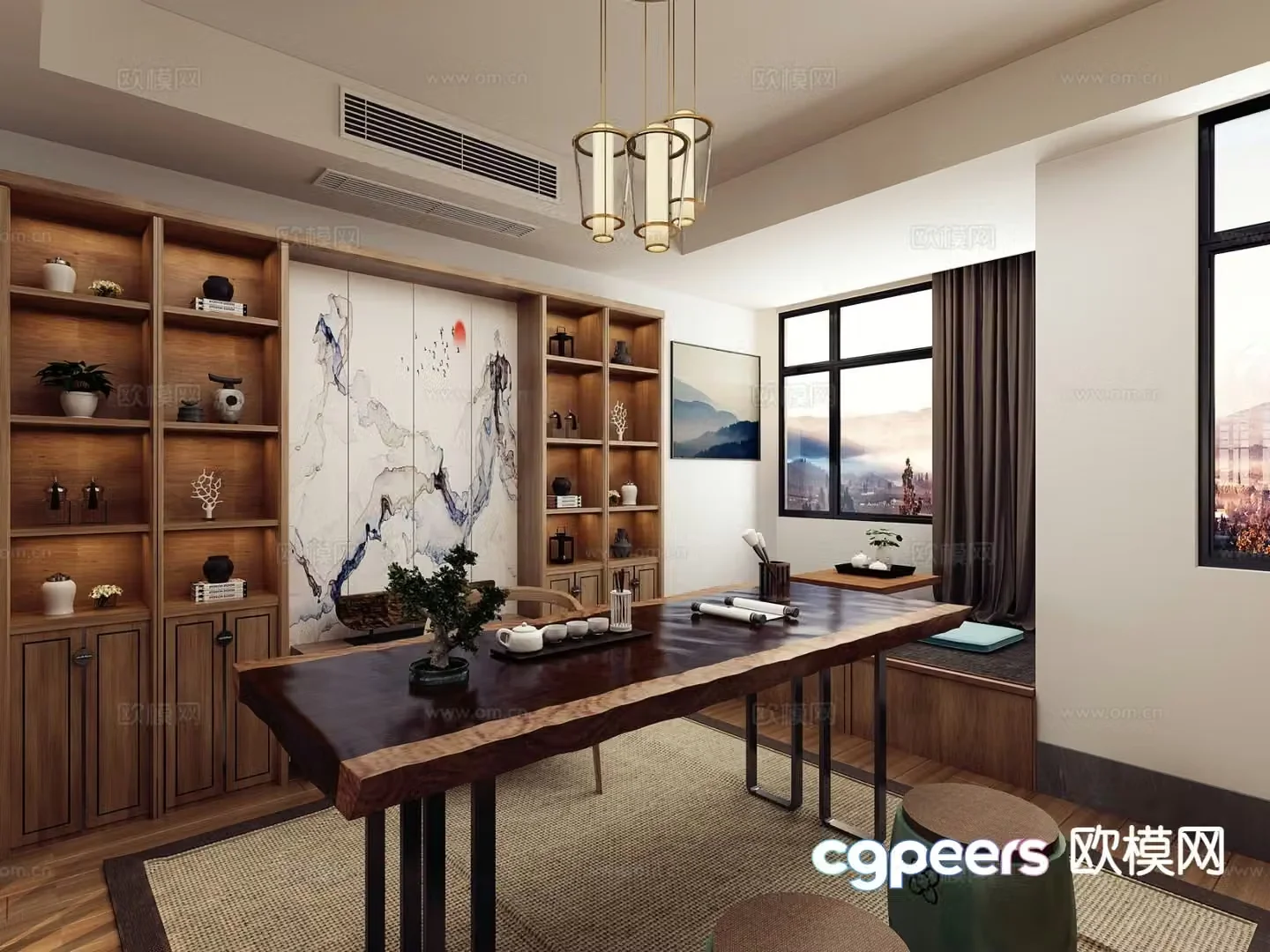 New Chinese style study 3D model