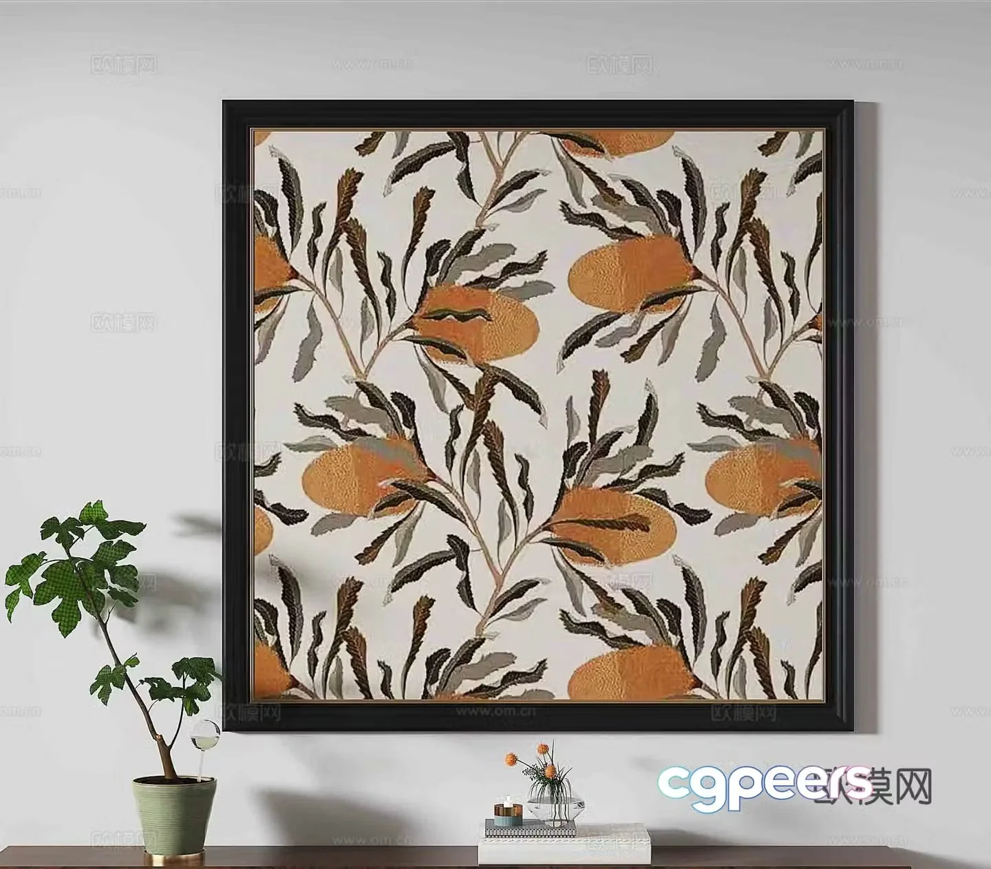 Medieval flower painting decorative painting 3d model