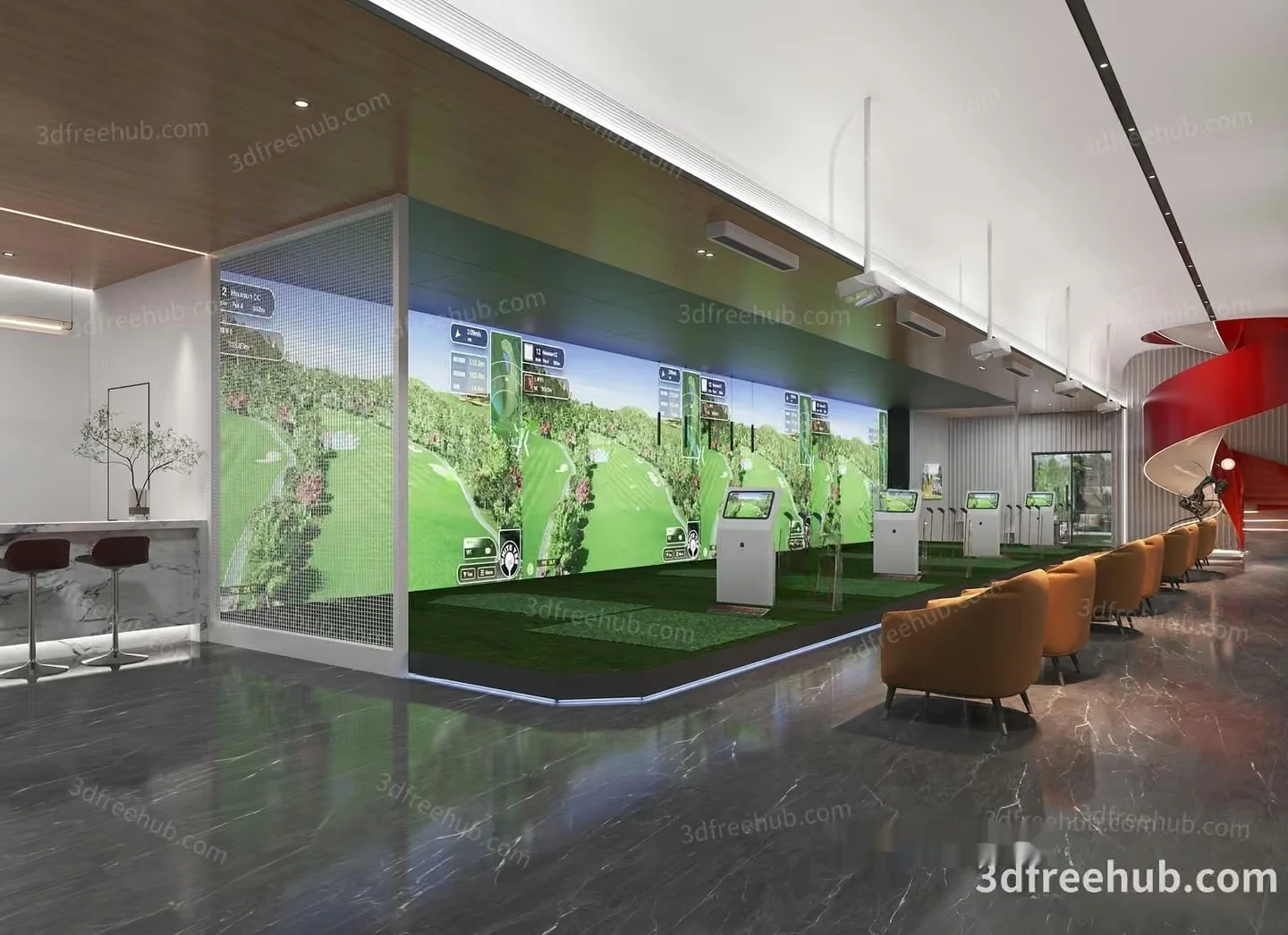 Modern Indoor Golf Simulator 3D Model – 20548 – VRAY Render