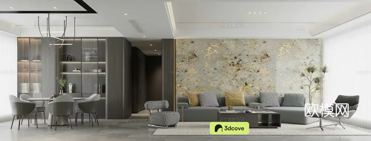Modern light luxury living and dining room