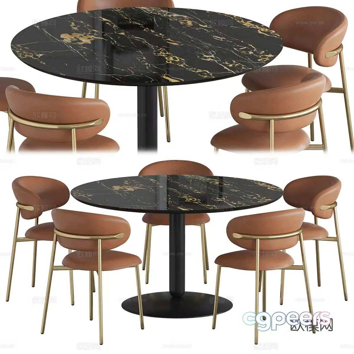 Modern light luxury round dining table and chair 3D model