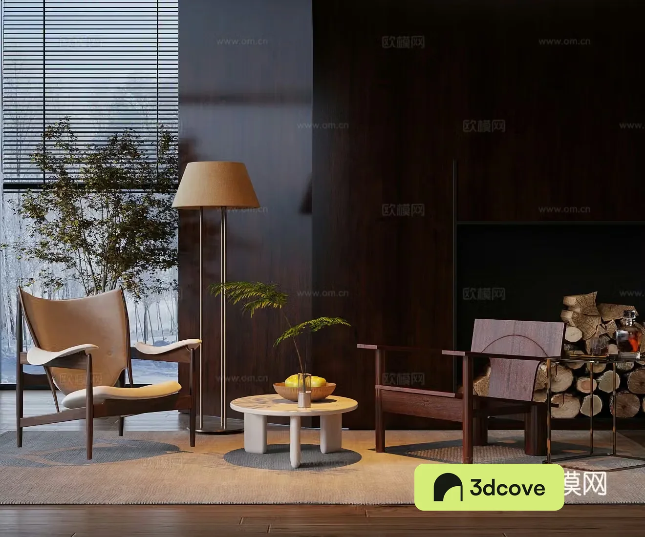 Medium style single sofa sofa chair and coffee table combination leisure chair casual sofa negotiation table and chair 3D model