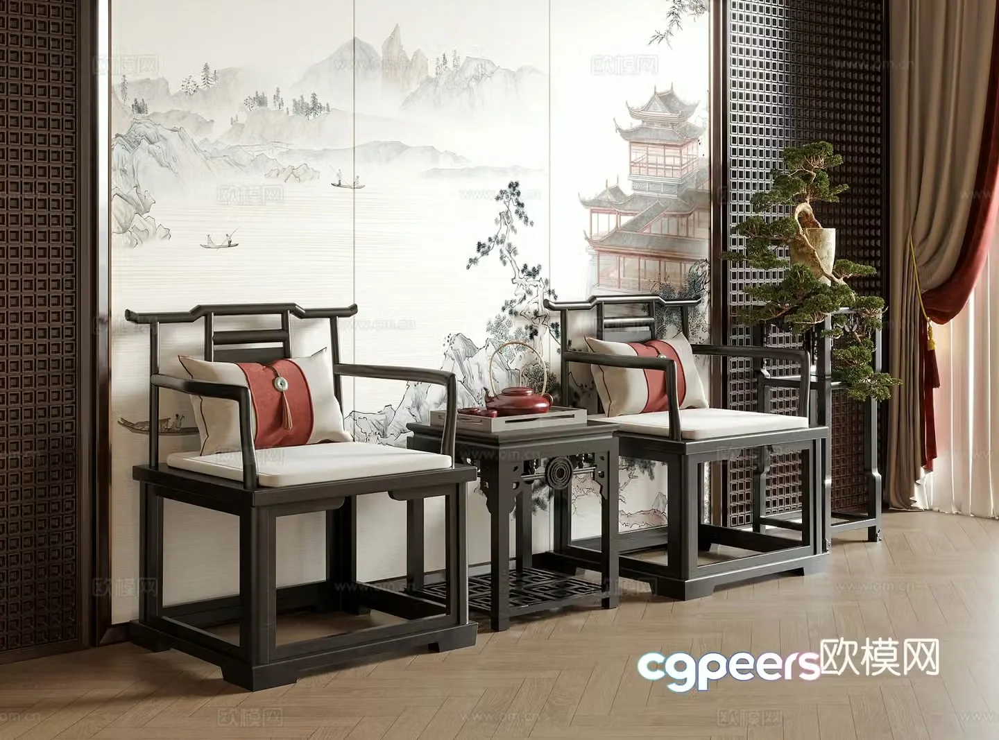 Chinese single chair tea chair dining chair leisure chair 3d model