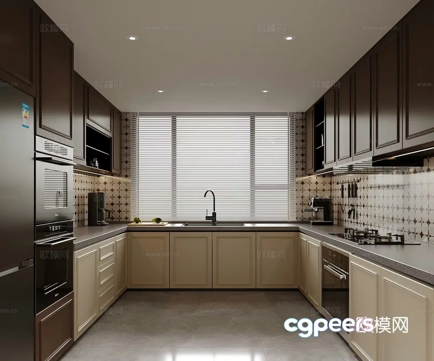 Middle style kitchen refrigerator range hood 3d model