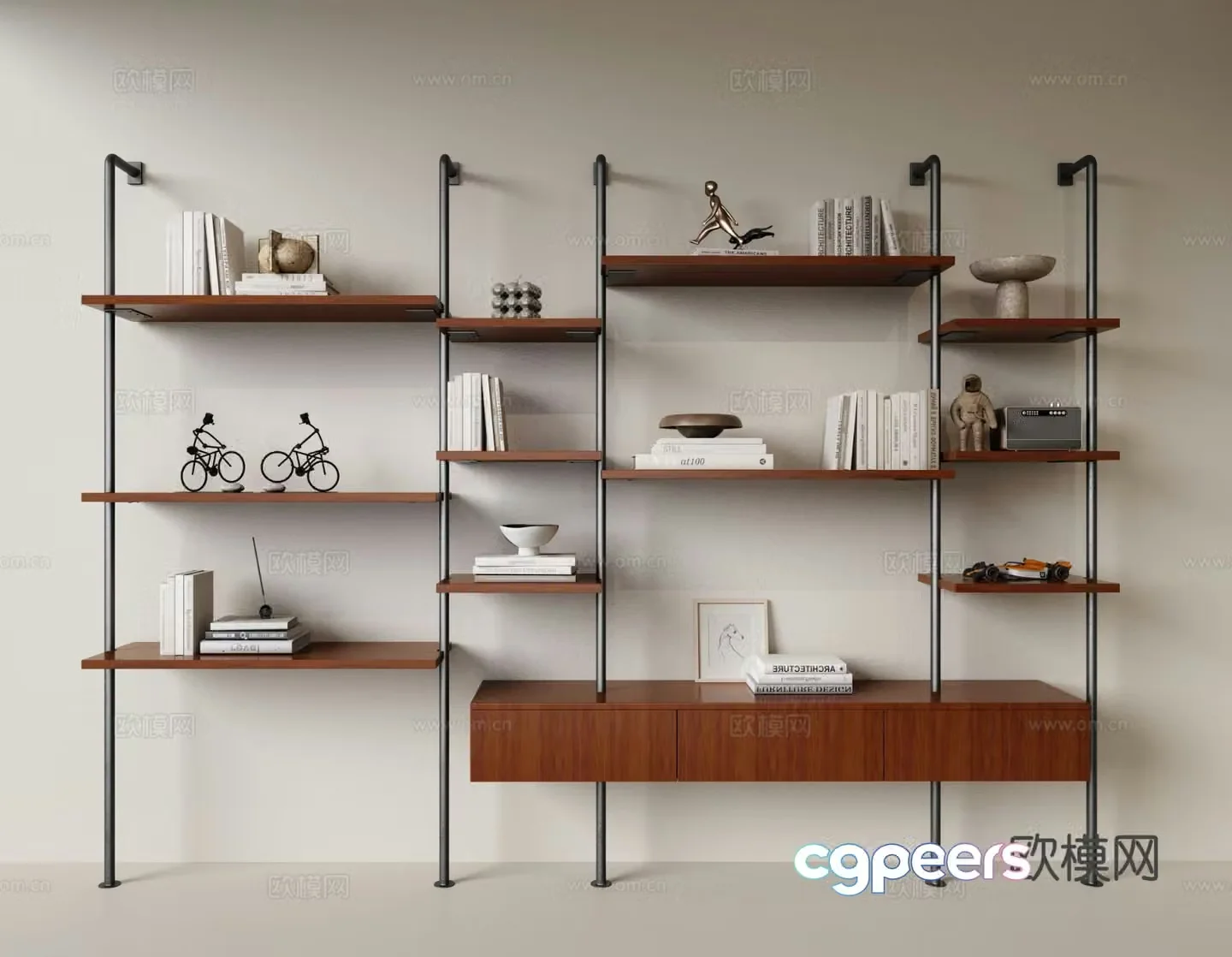 Medieval style bookshelf shelf 3d model