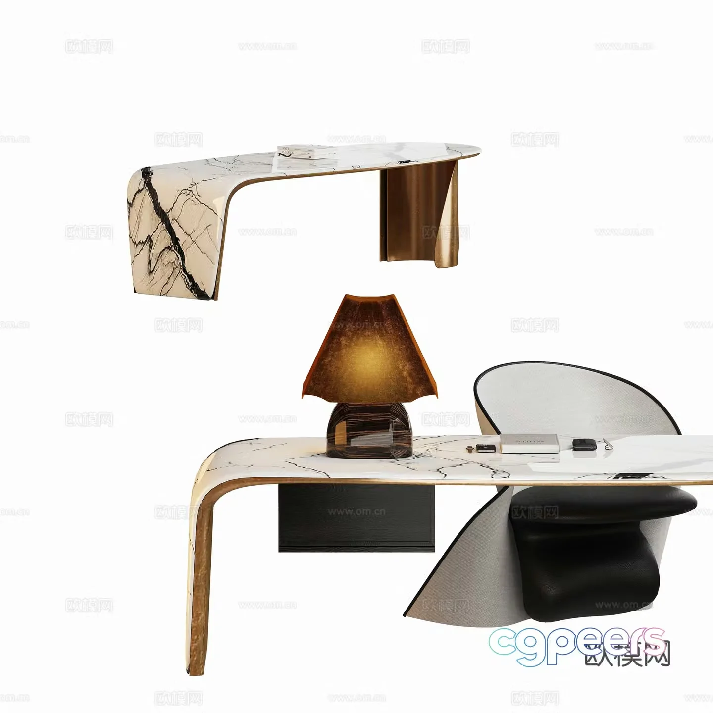 Modern light luxury office desk and chair 3D model