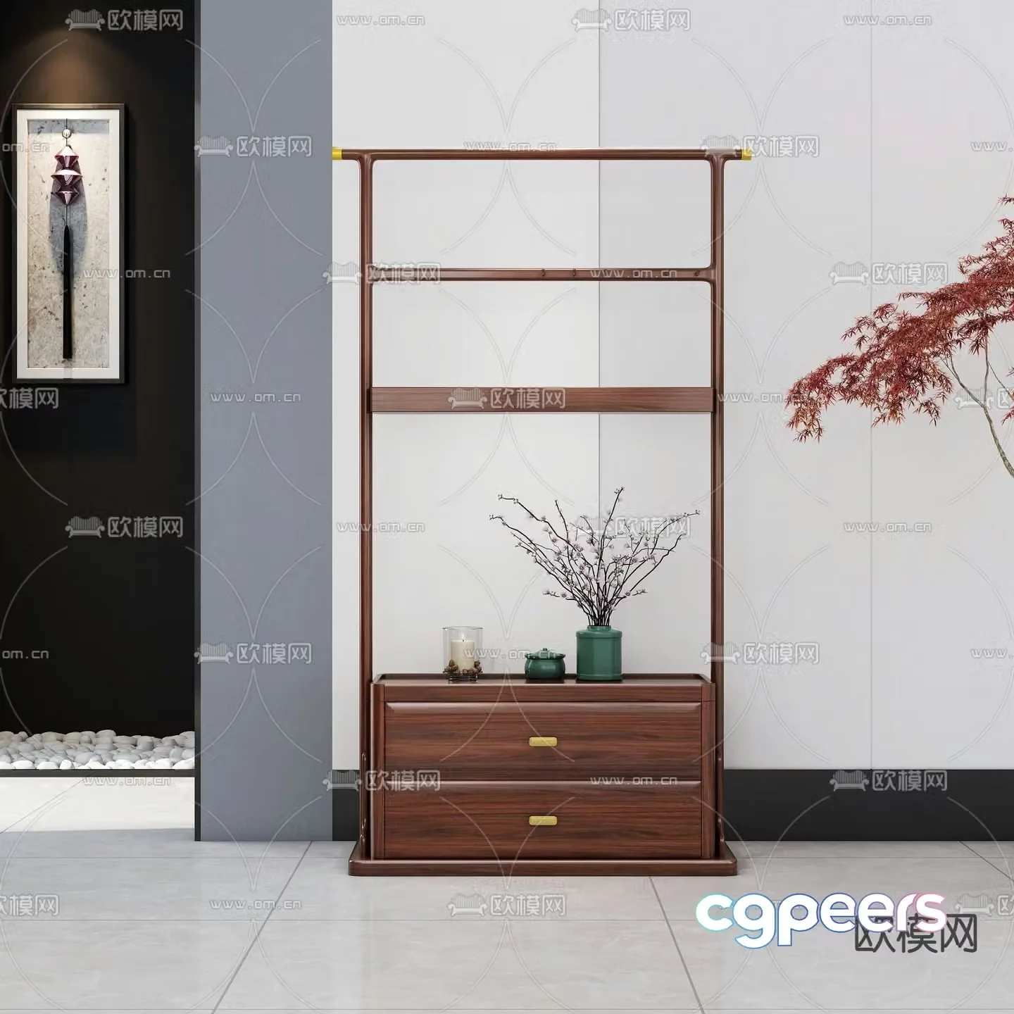 Chinese style coat rack clothes rack 3d model