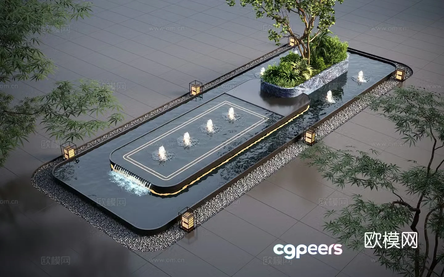 Modern water landscape garden waterscape water bowl stacked water water drop 3d model