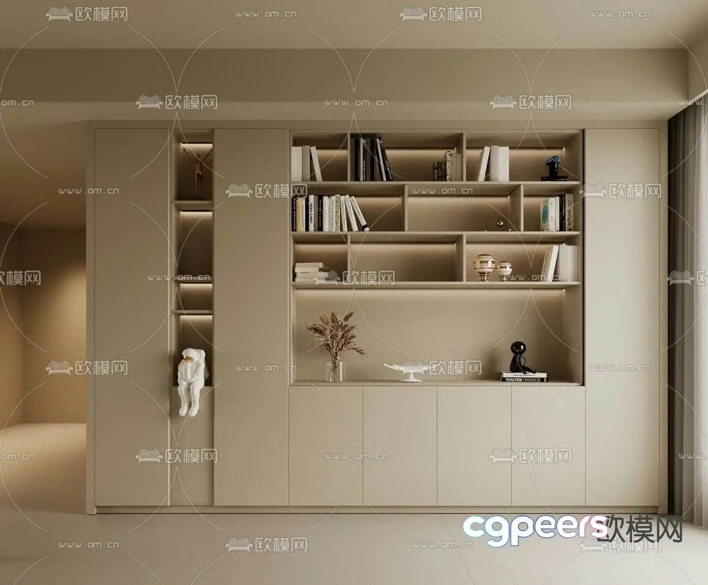 Cream style bookcase bookshelf 3d model