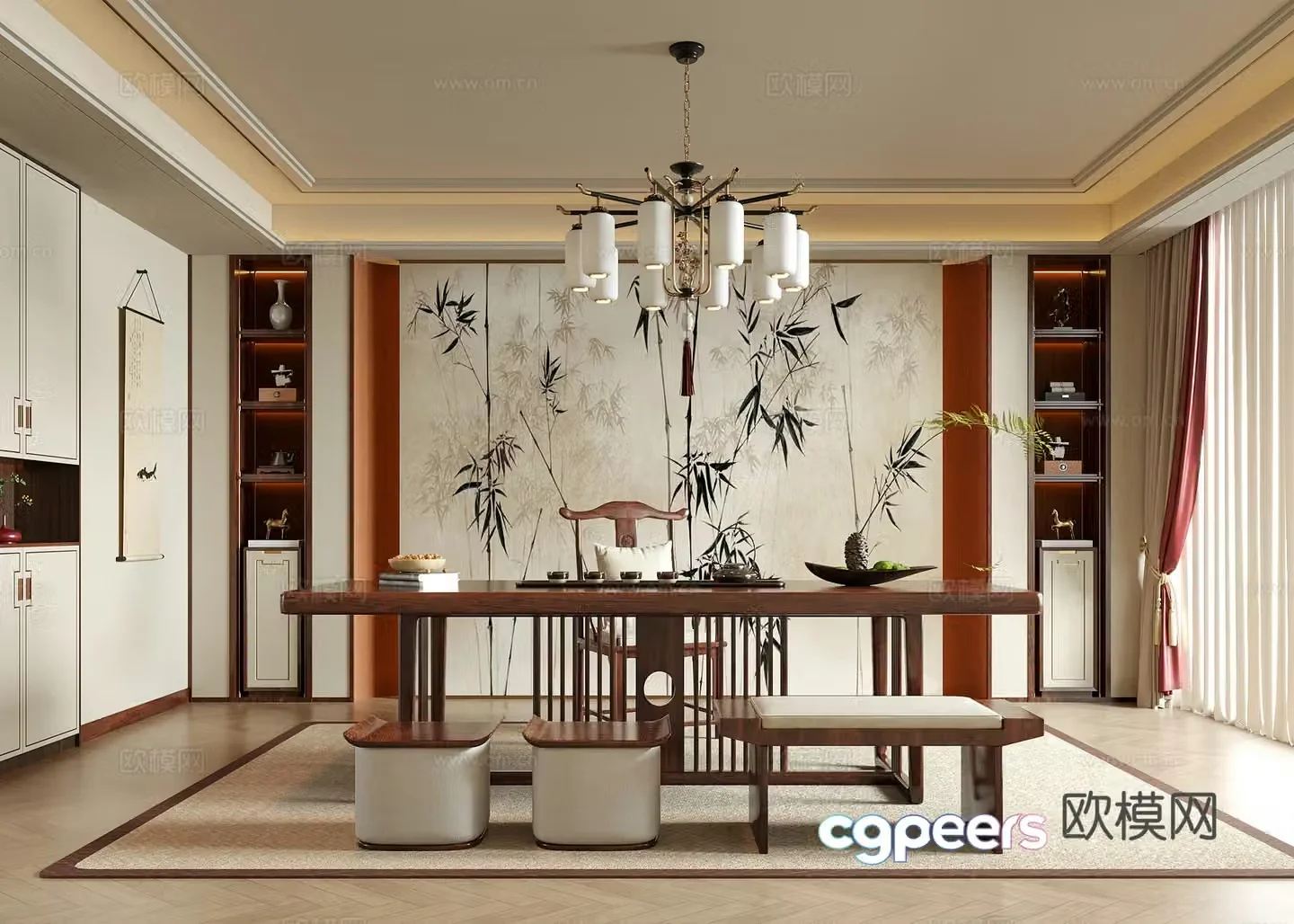 New Chinese style tea room study tea table chair desk chair desk chair 3d model