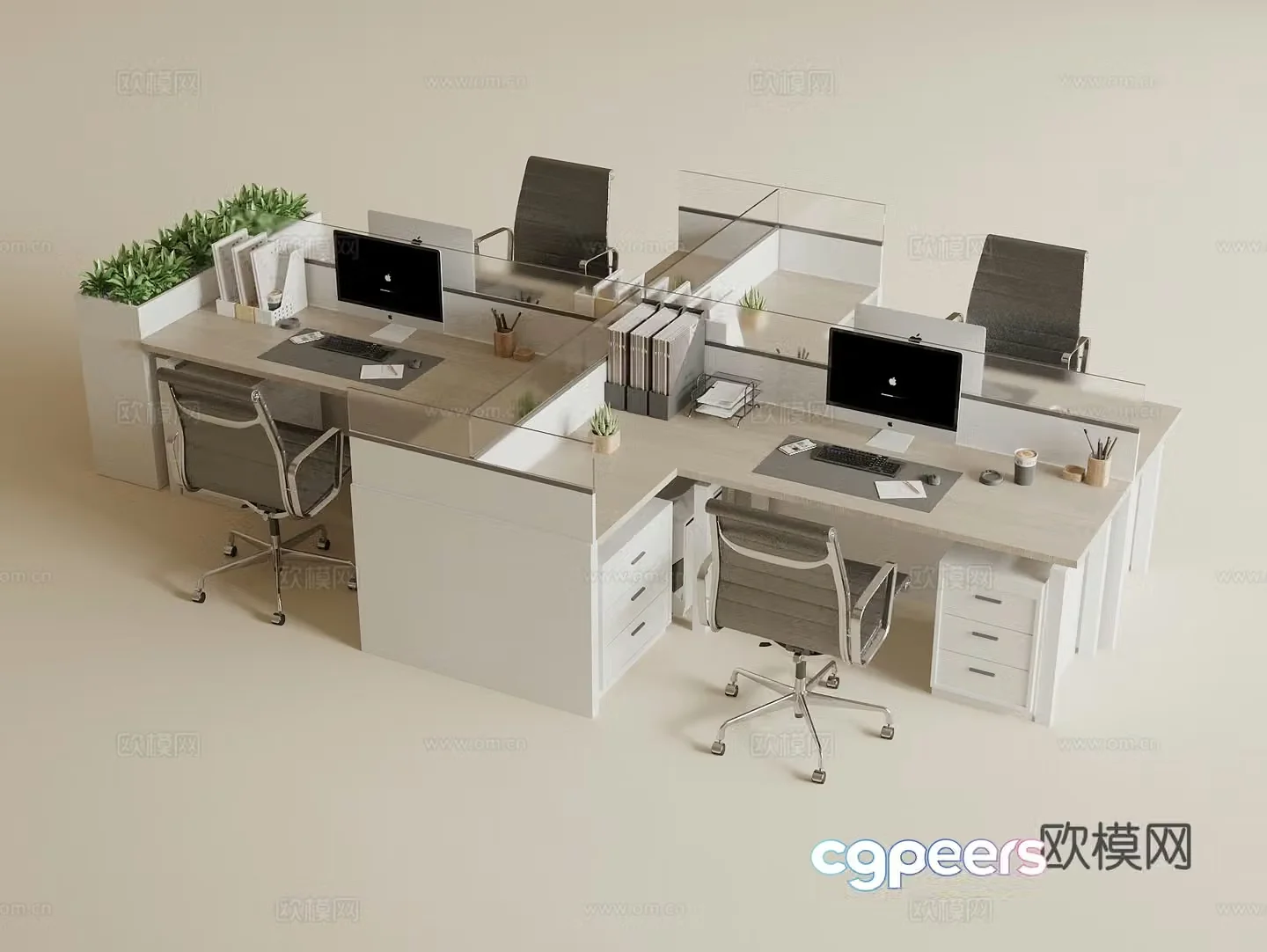 Modern public office desk and chair staff positions Public office area desk and chair Computer desk and chair 3D model