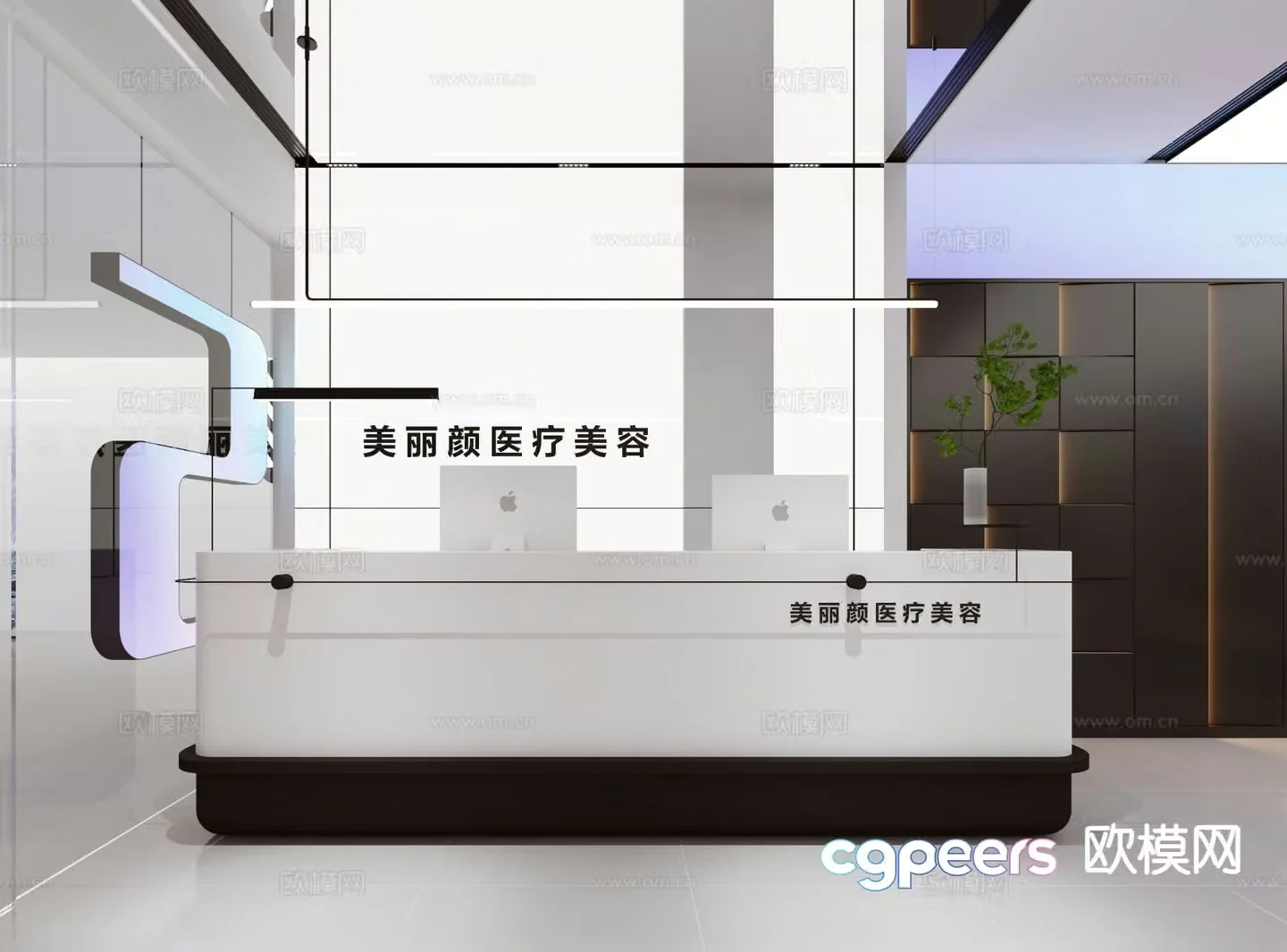 Beauty salon front desk reception desk 3d model