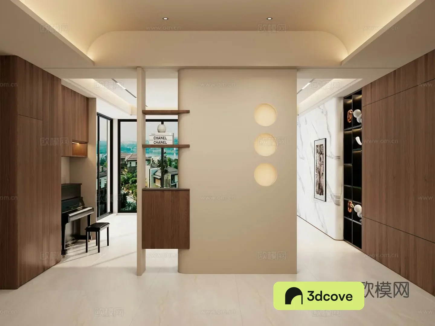 Italian style cream style arc shape piano cabinet arc top entrance partition entrance