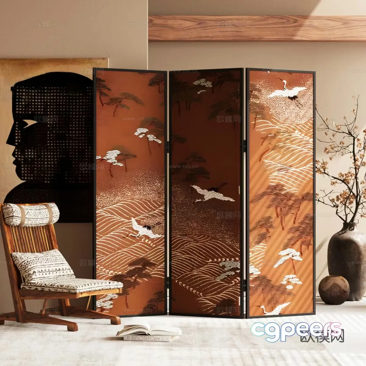 Wasabi wind folding screen recliner 3d model