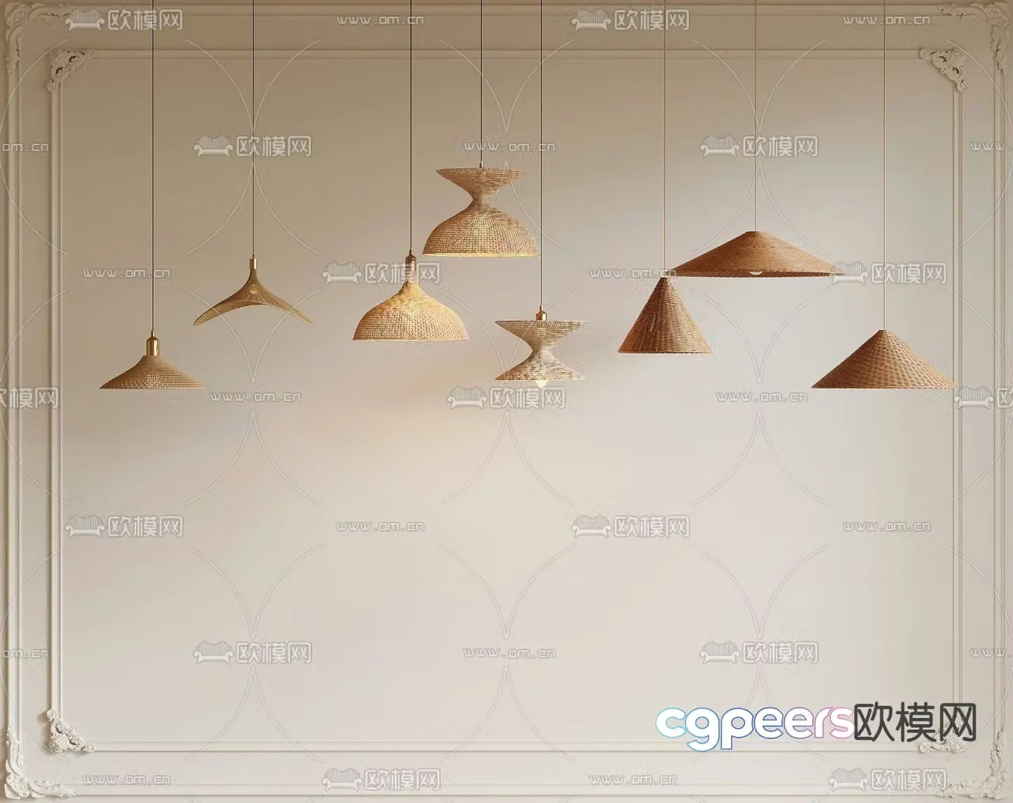 Wabi-sabi small chandelier fishing line chandelier 3d model