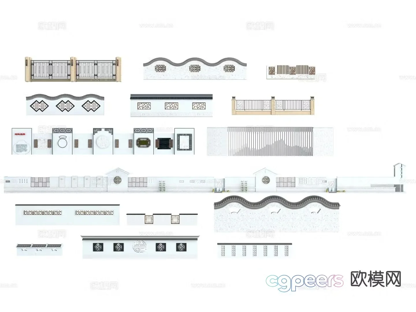 New Chinese style landscape wall 3D model