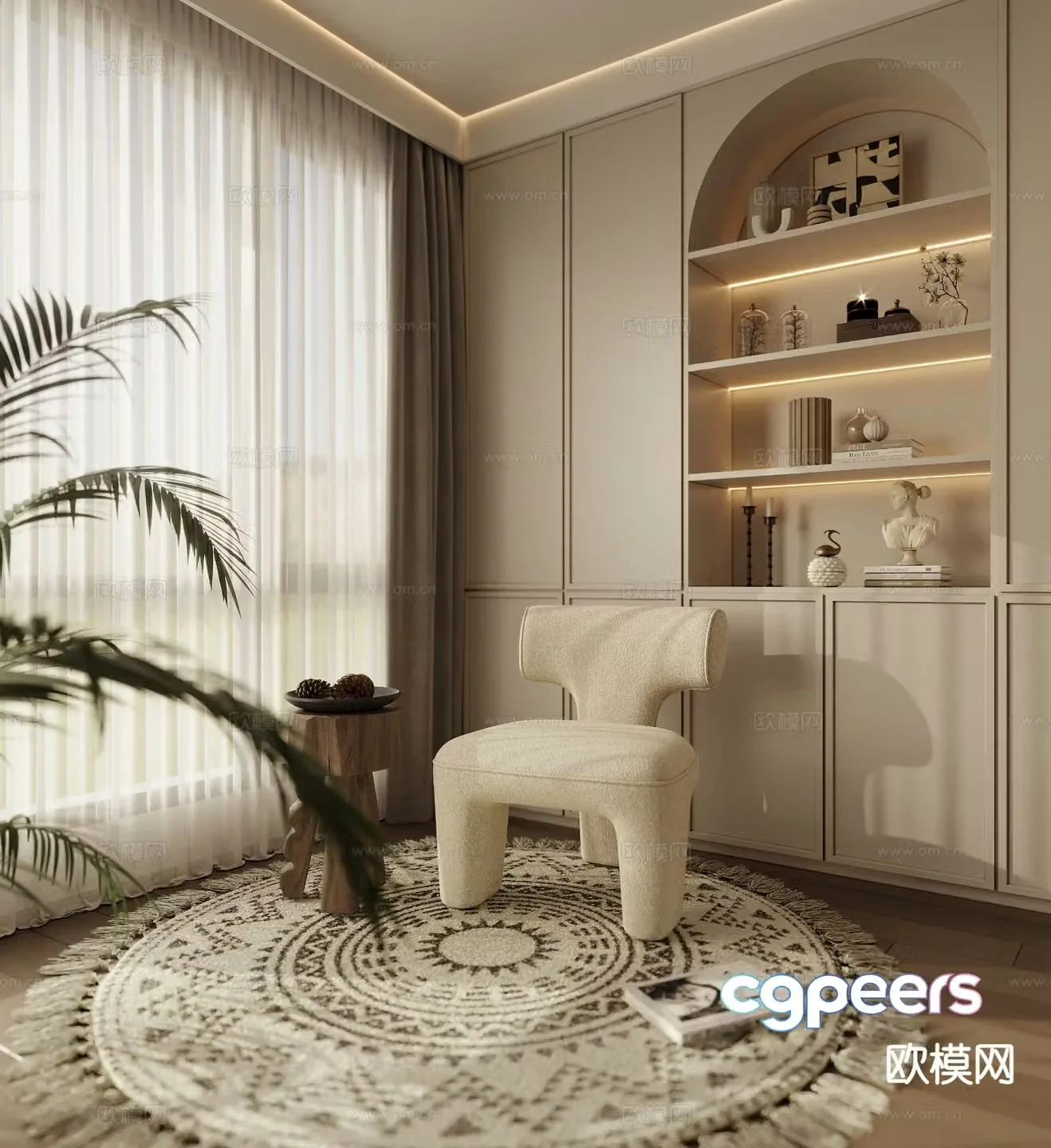 Cream style chair leisure chair 3d model