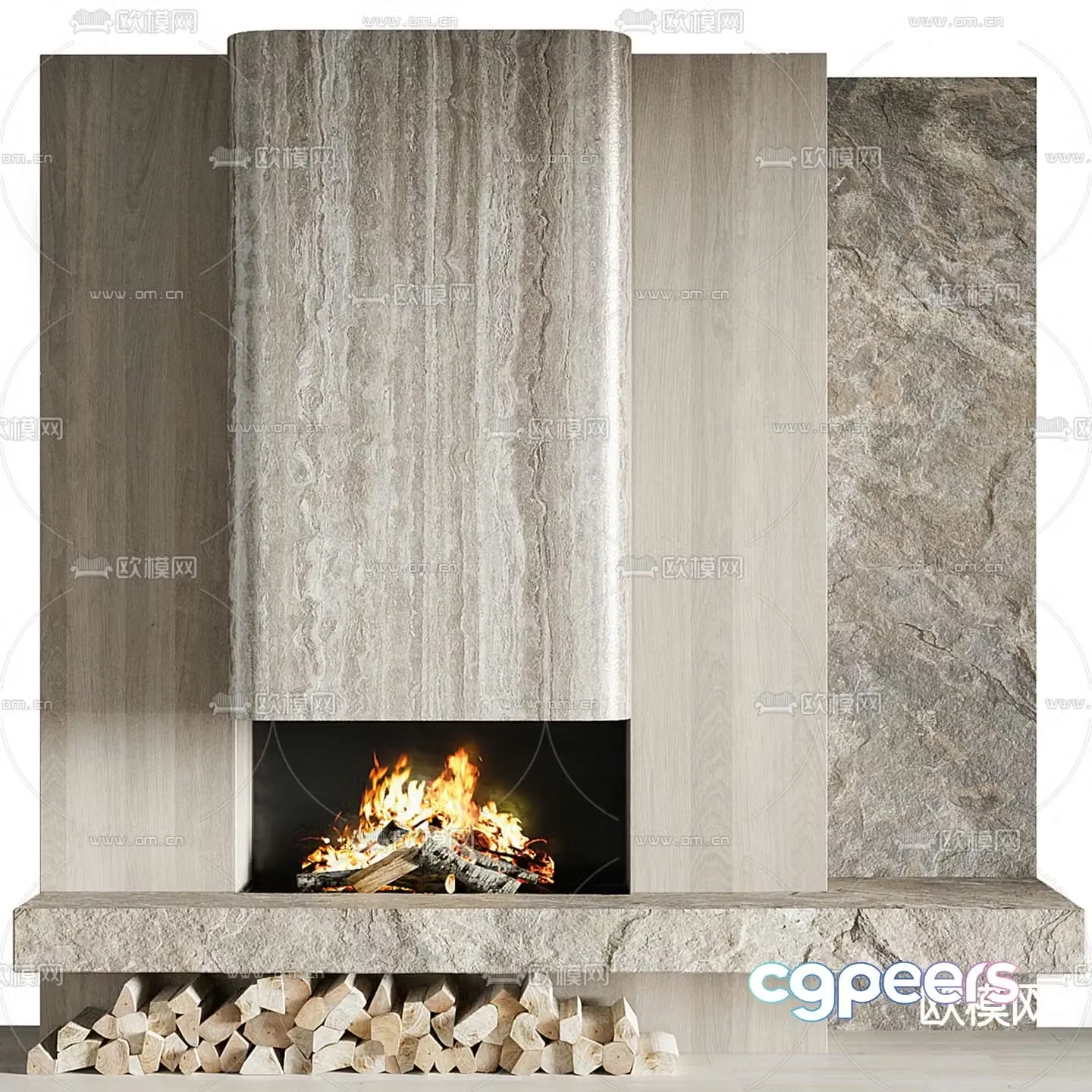 Background wall marble fireplace 3d model