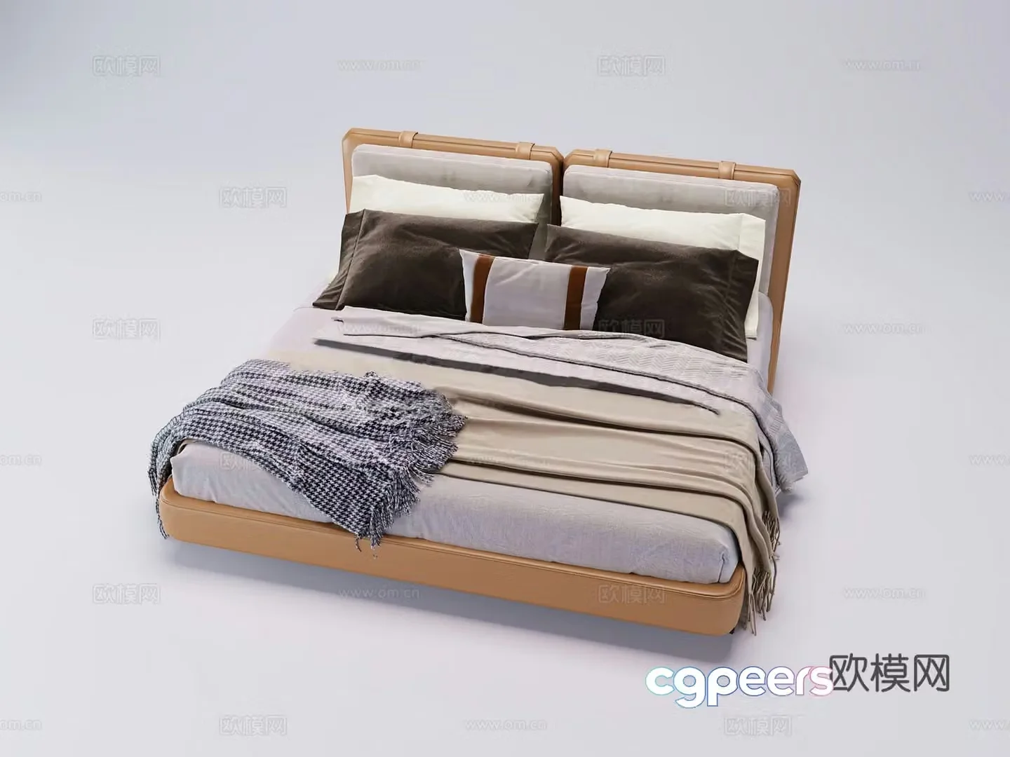 Italian light luxury double bed 3D model
