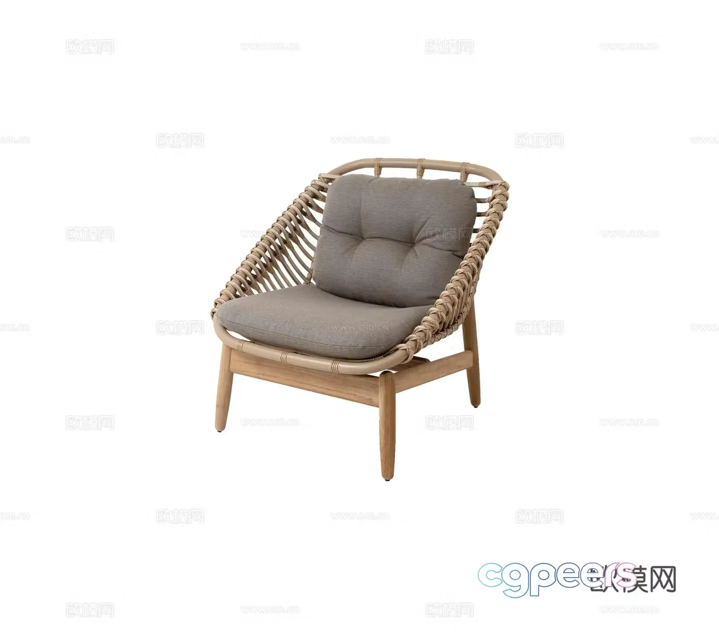 Modern Denmark Outdoor Garden Single Rattan Metal Fabric Sofa Combination 3D Model