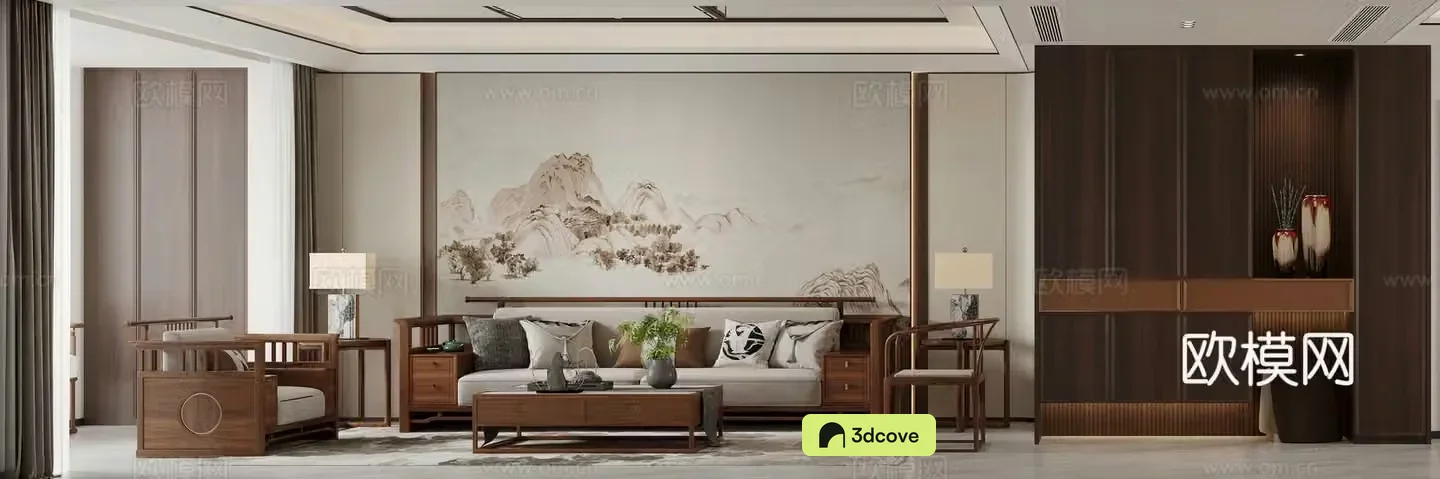New Chinese style living and dining room combination sofa dining table shoe cabinet wine cabinet medieval style living room Song style