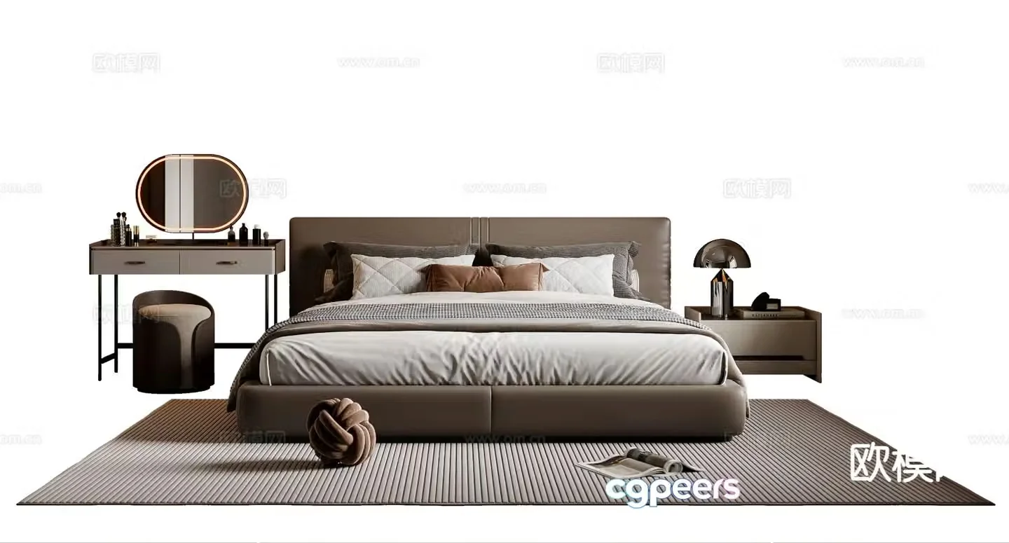 Italian bed double bed dresser 3d model