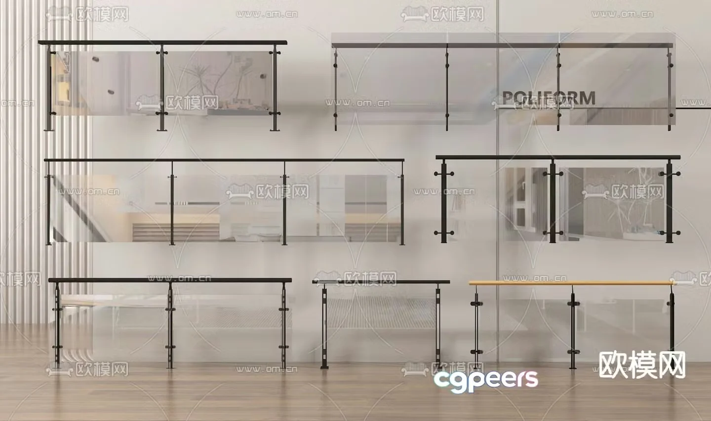 glass railing glass guardrail balcony guardrail 3d model