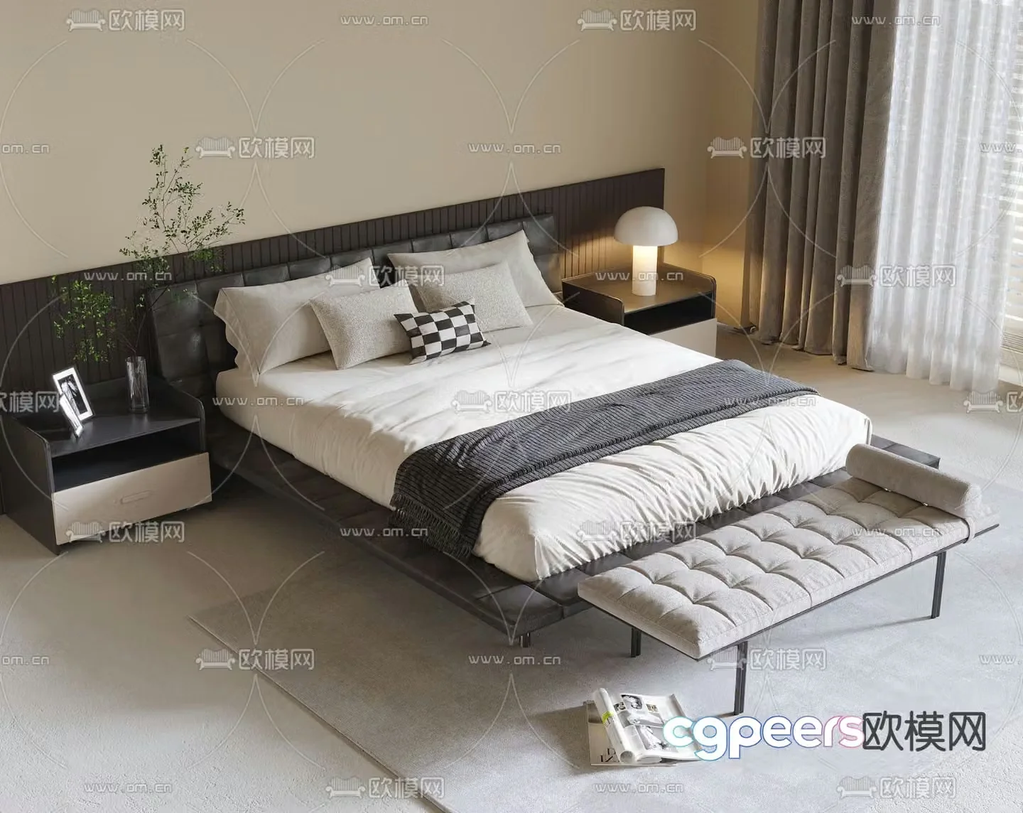 Modern double bed 3d model