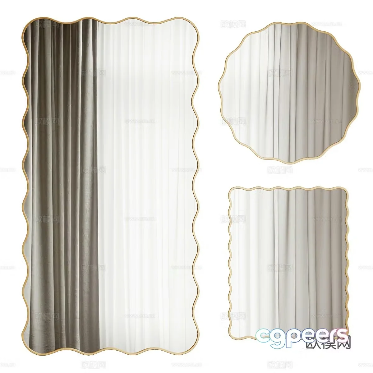 Modern light luxury cream style decorative mirror 3d model