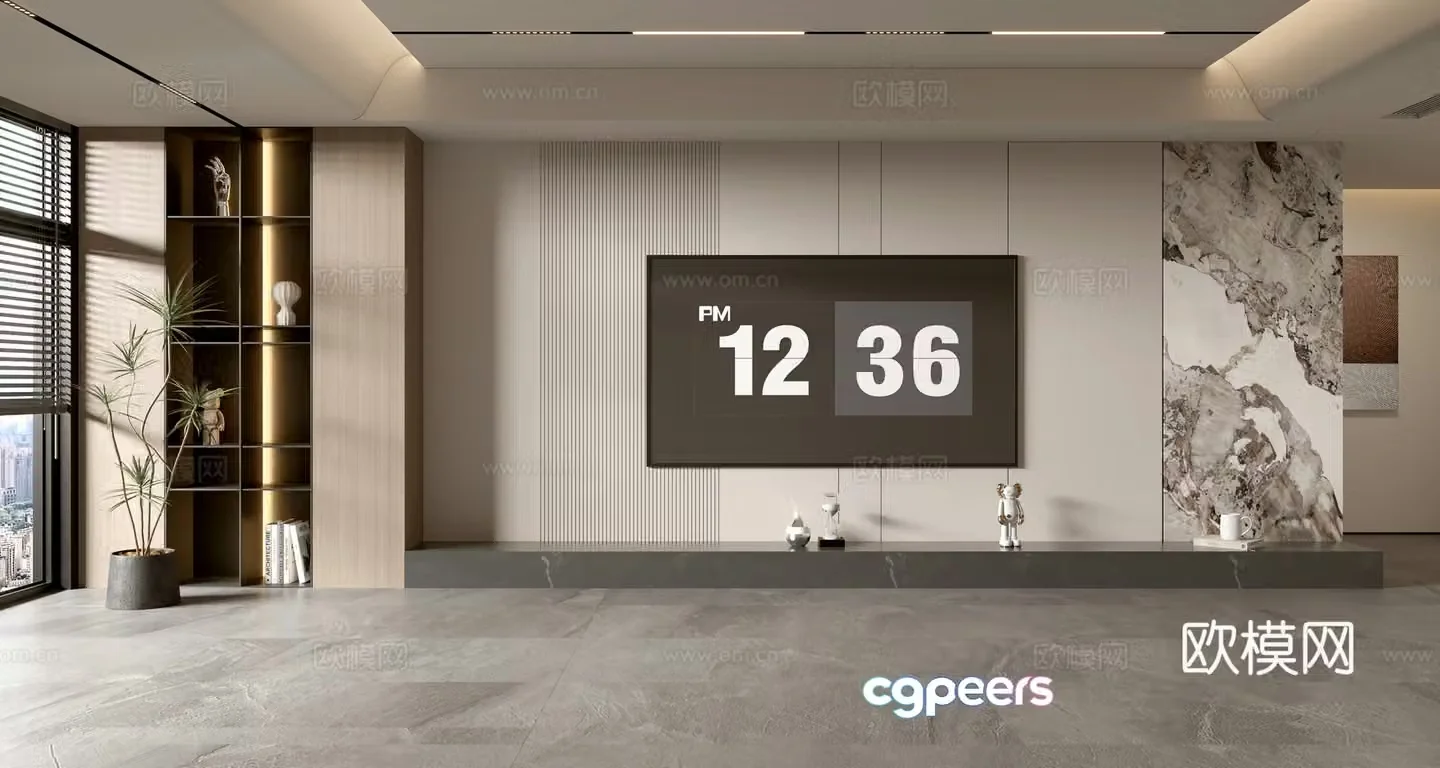 Modern minimalist TV background wall TV wall full wall TV cabinet 3d model