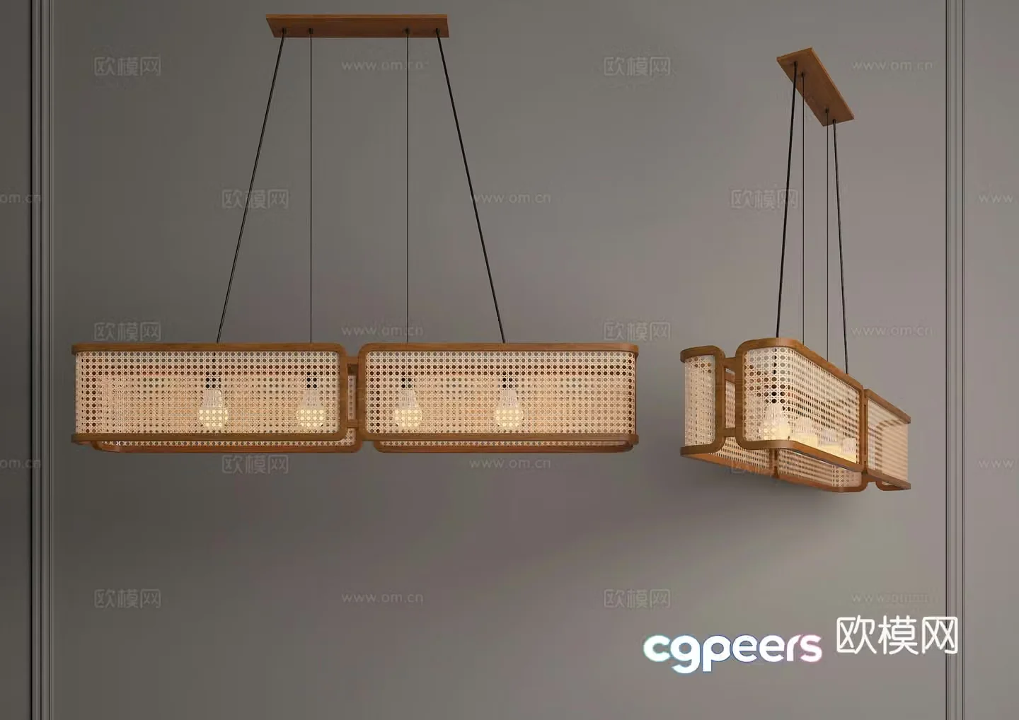 Rattan chandelier long strip chandelier tea room chandelier restaurant chandelier Zen chandelier Wasabi chandelier 3D model