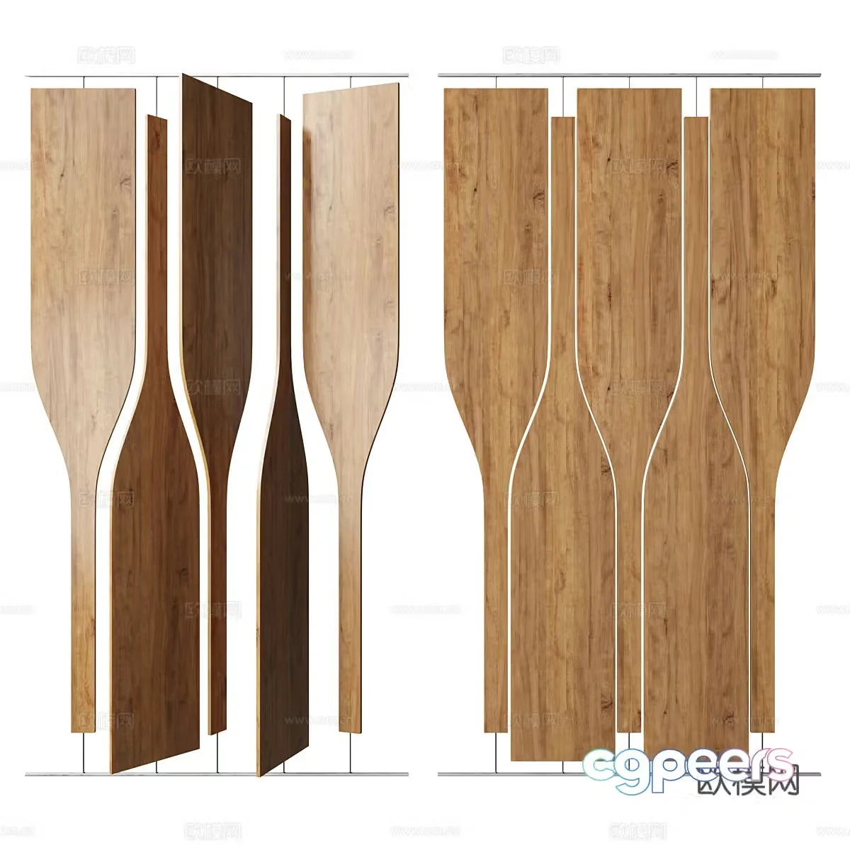 New Chinese-style slide rail wood partition 3D model