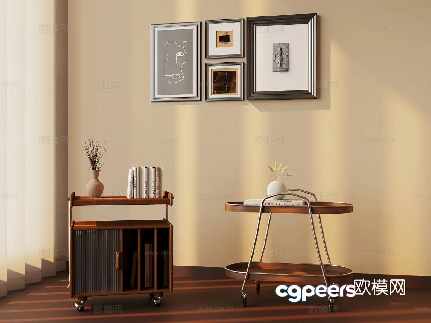 Medium style small cart side table table 3D model