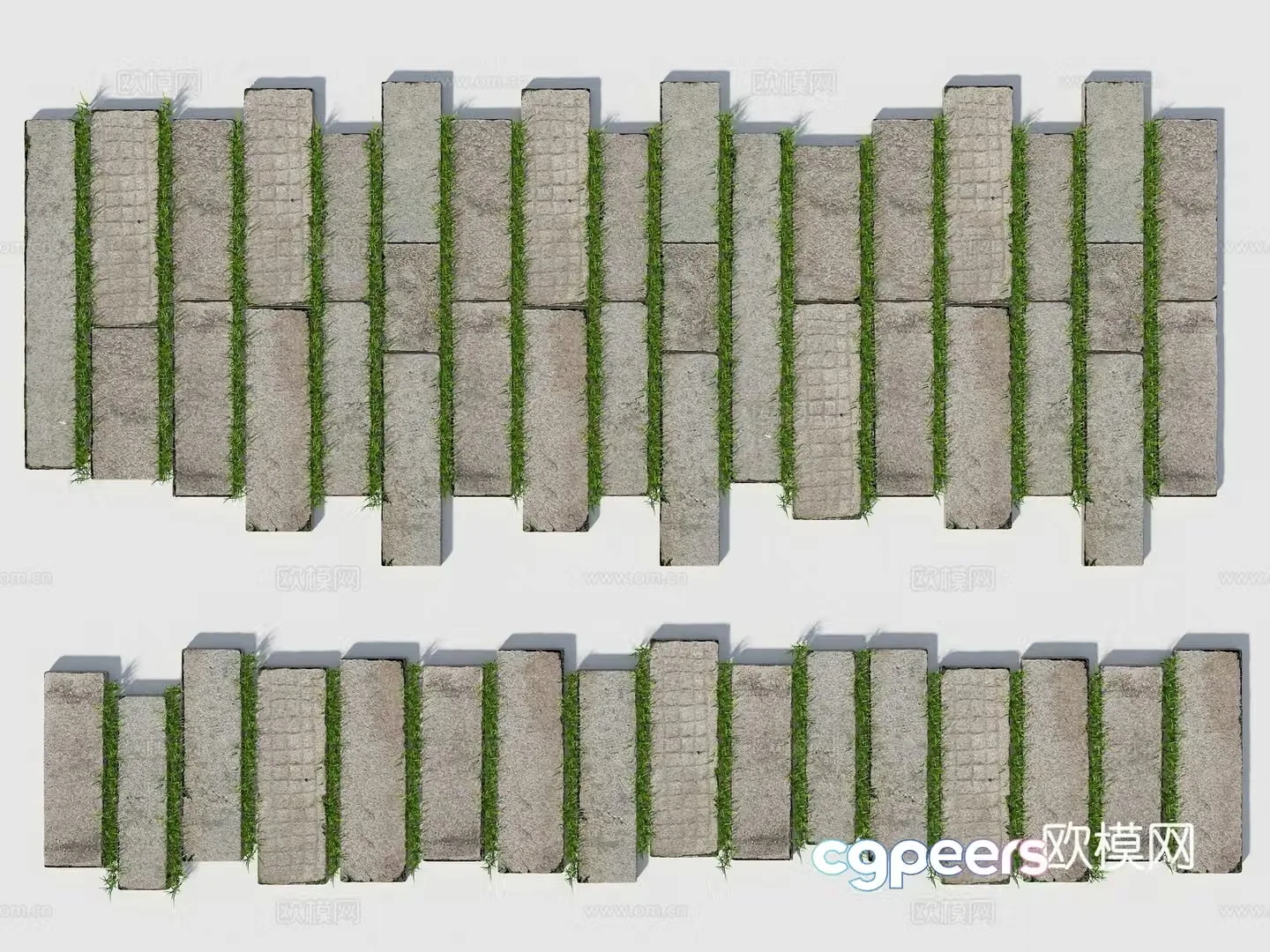 Modern old stone slabs grass-embedded stone slab roads grass-embedded stone slab trails stone garden roads garden stone slab roads 3D model