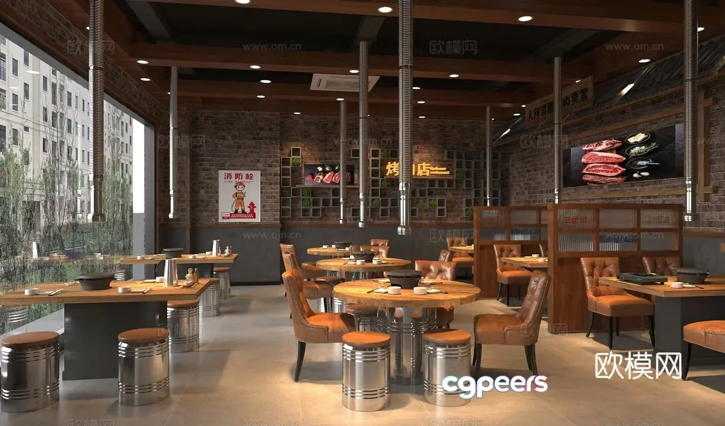 Industrial style barbecue restaurant barbecue restaurant 3d model