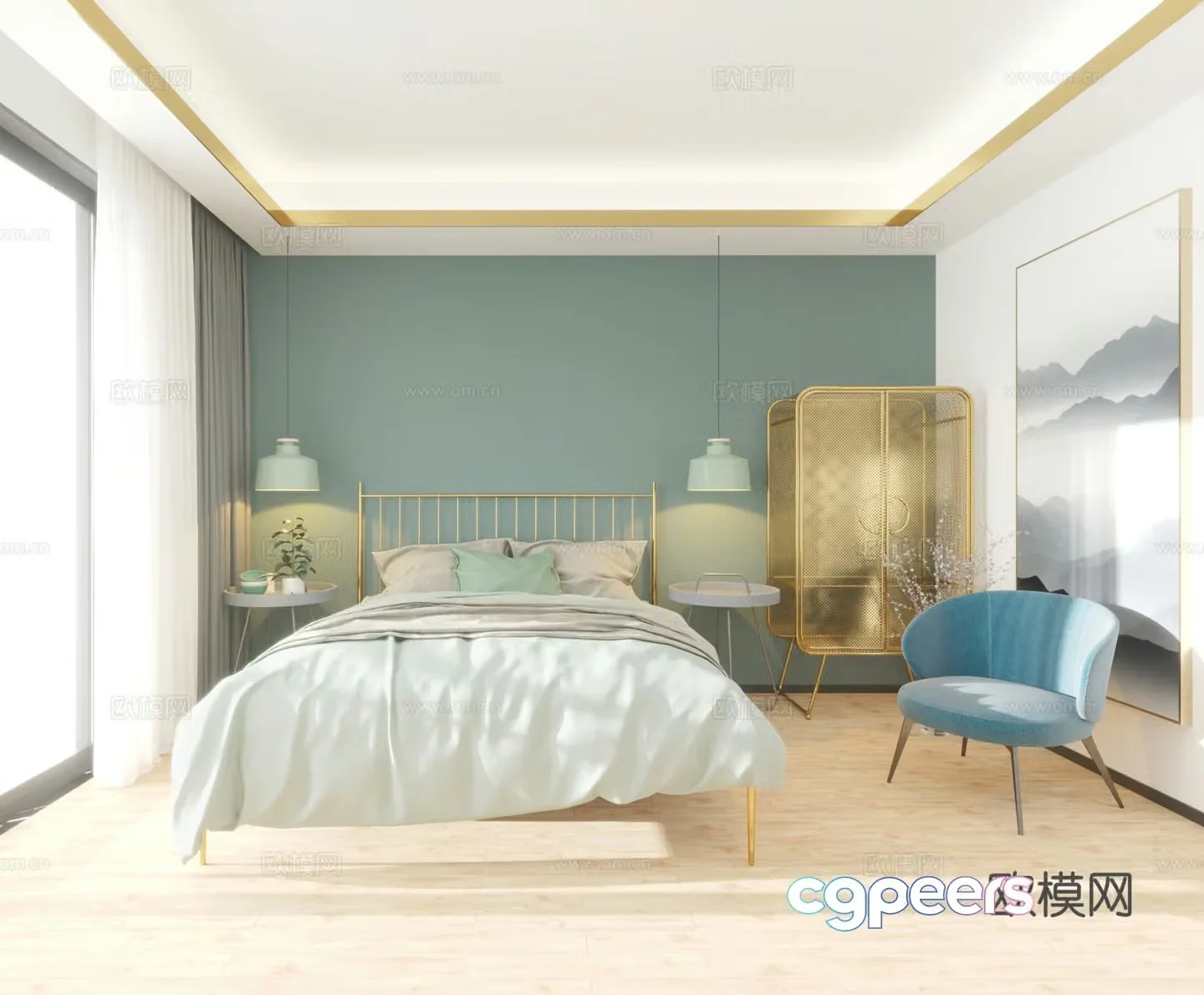 Nordic bedroom lounge chair sofa wardrobe 3d model