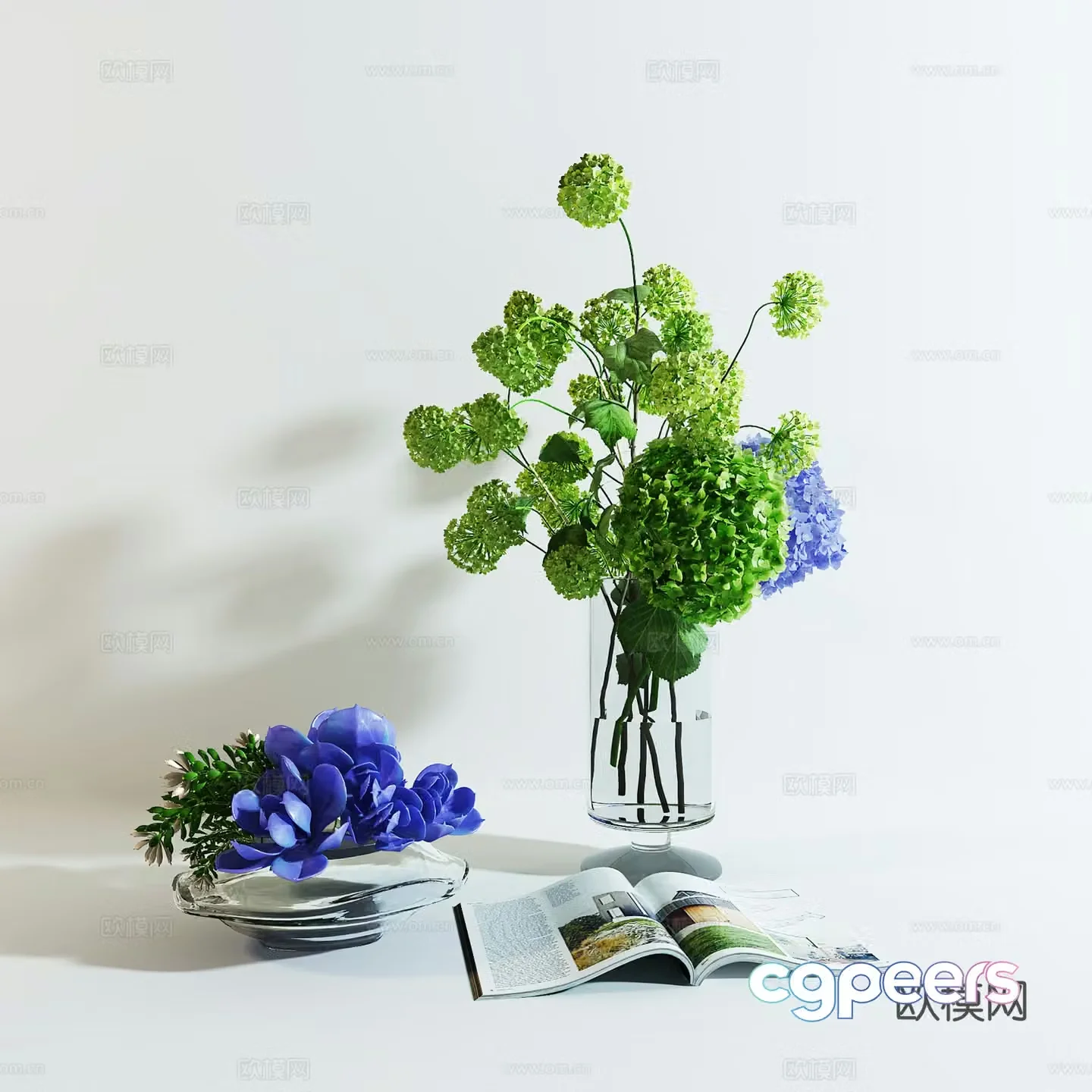 Modern vase flower art green plant potted 3D model
