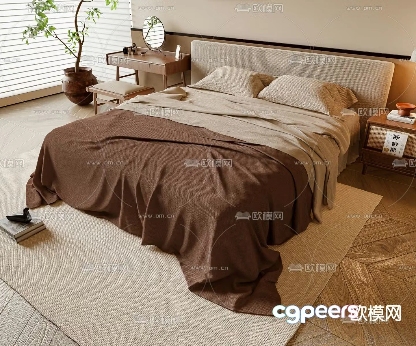 Medieval style double bed 3d model