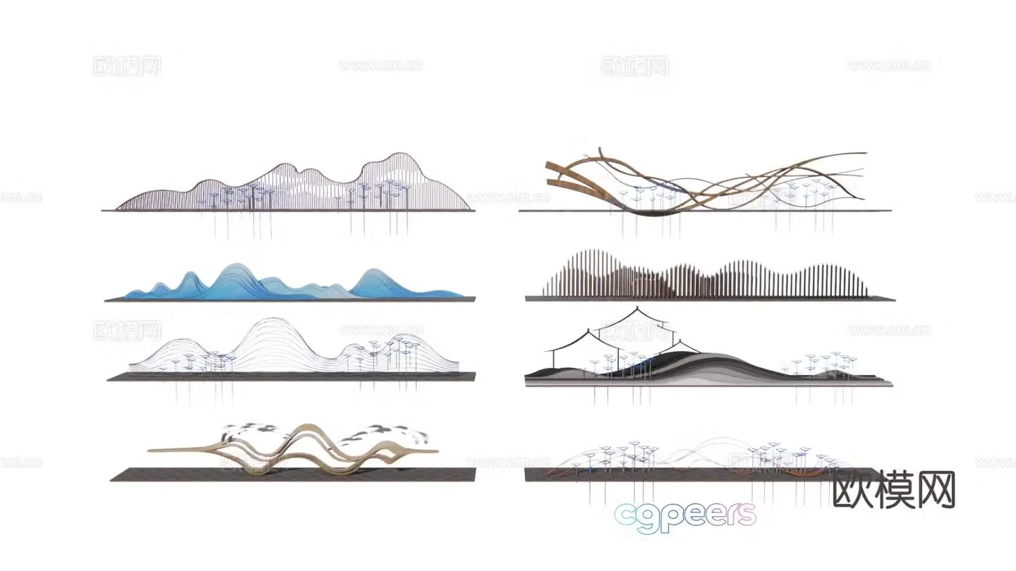 Modern water ripples sculpture sketch 3d model