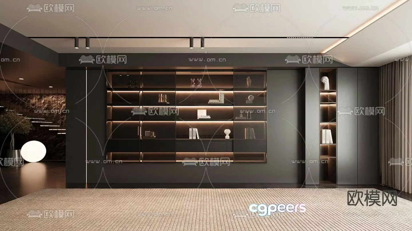 Dark style decorative cabinet Italian style storage rack 3D model
