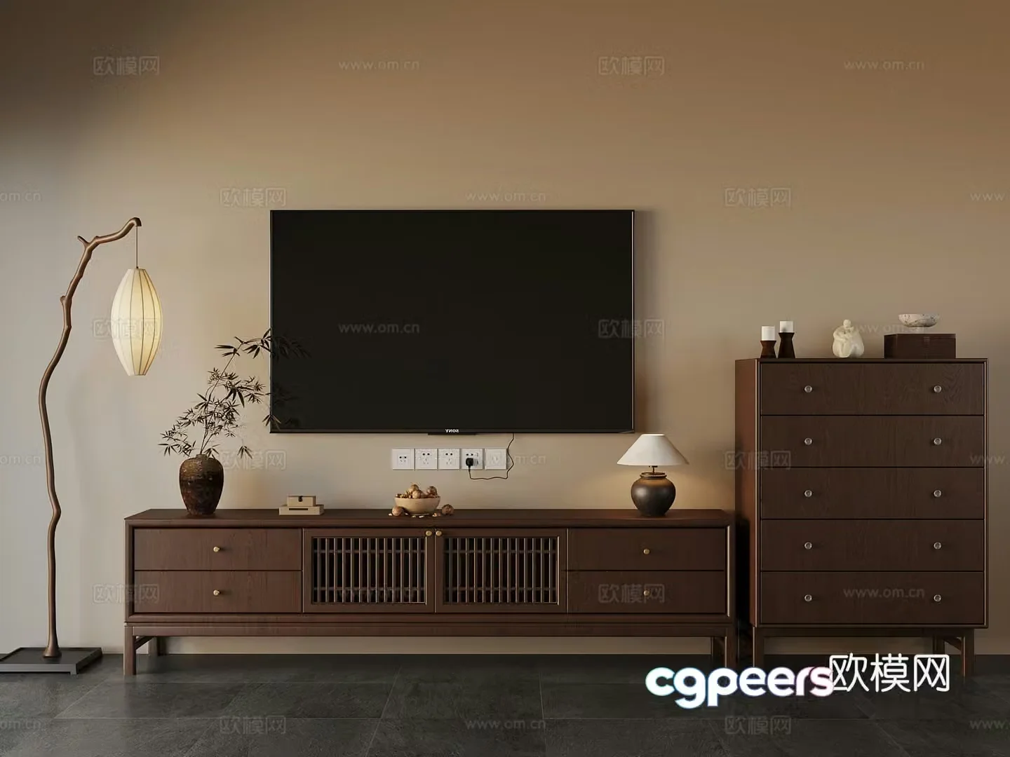 New Chinese TV cabinet floor lamp 3D model