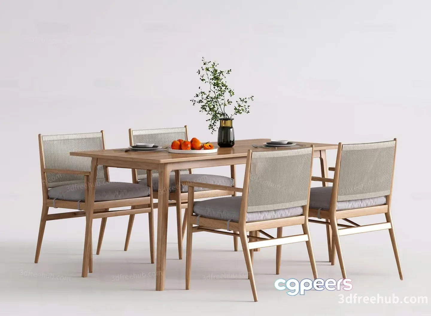 A Wooden Dining Table With Chairs 3D Model – 2442 – VRAY Render