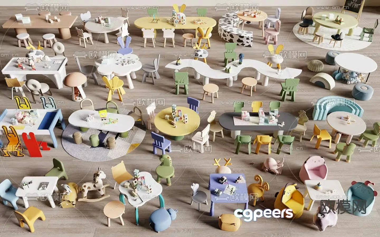 Children’s tables and chairs toy table building block table 3D model