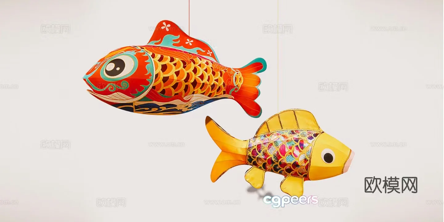 Chinese lantern fish lantern art installation 3d model