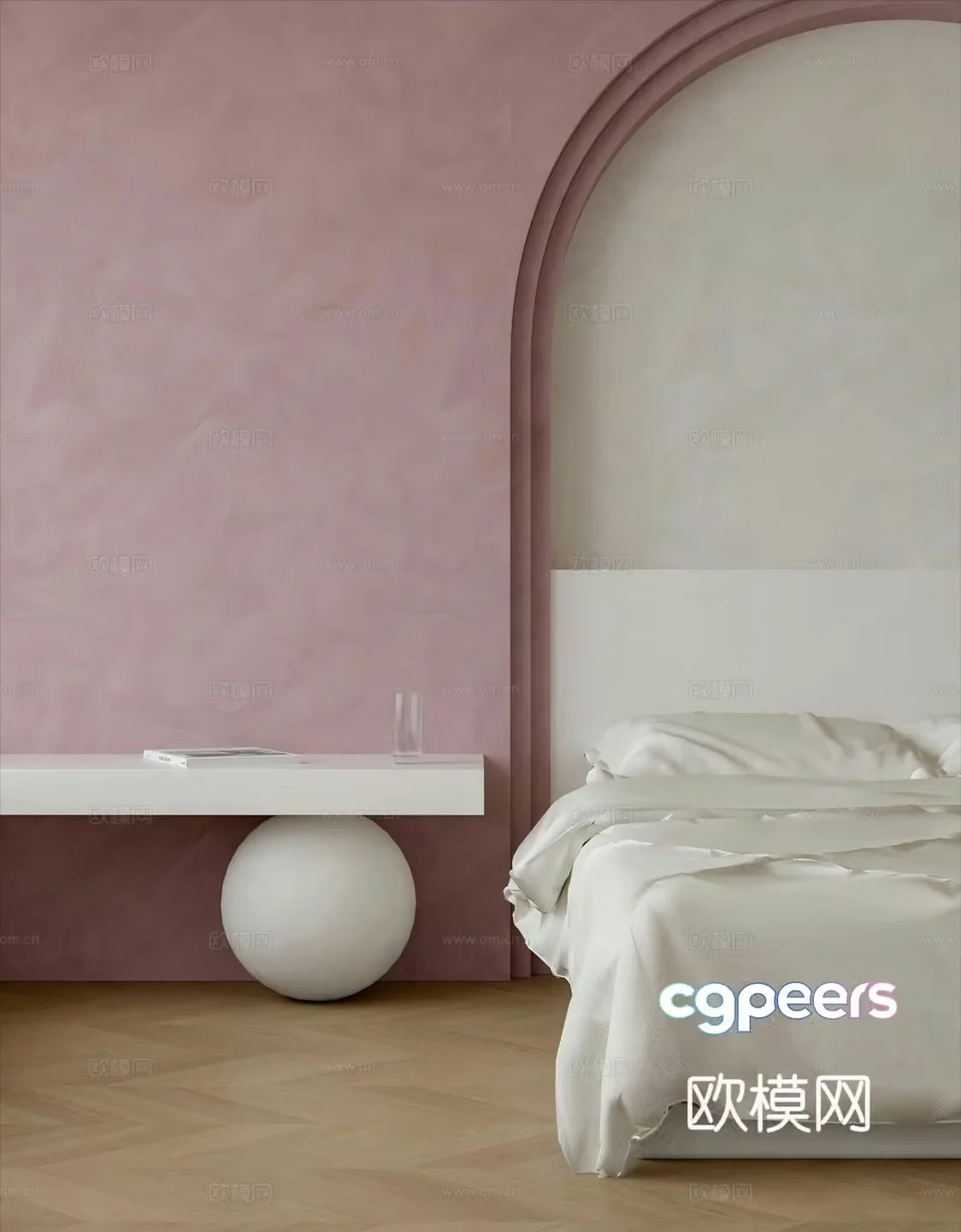 Modern pink cream bedroom double bed nightstand bathroom bathroom bathroom Changhong glass 3d model